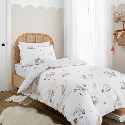 Afbeelding van Bianca Bunny Rabbit Friends katoenen eenpersoons dekbedovertrek set met kussensloop wit