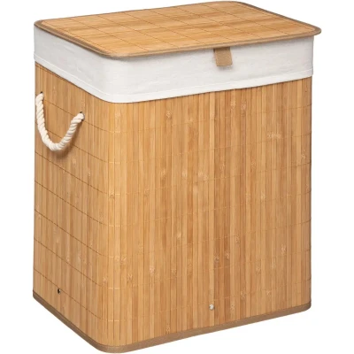 Afbeelding van 5Five Wasmand van bamboe 60 liter 41 x 30 50 cm met deksel Wasmanden