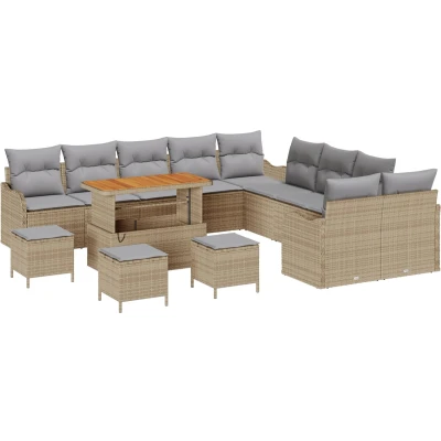 Afbeelding van vidaXL 14 delige Tuin Sofa Set met Kussens Beige Poly Rattan Acacia