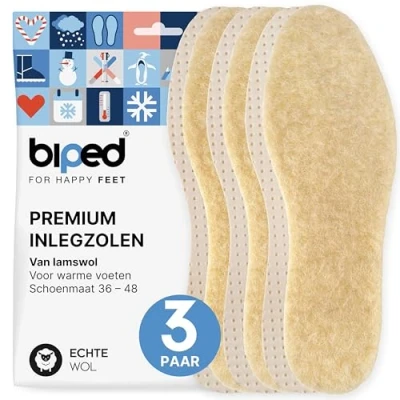Afbeelding van biped 3 paar lamswollen inlegzolen met een onderkant van natuurlijke latex warme winterzolen uit echte schapenwol voor dames en herenschoenen laarzen z2389(41)
