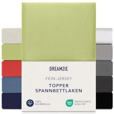 Afbeelding van Dreamzie Hoeslaken Dekmatras 90x200 cm 100x200 cm, 100% Katoen Jersey, Hoogte Tot 15 Hypoallergeen, Oeko Tex, Groen