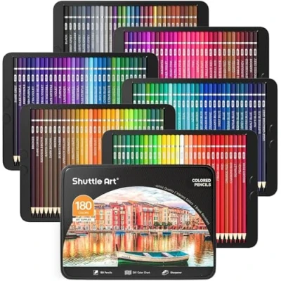 Afbeelding van Shuttle Art 180 kleurpotloden, zachte kern kleurpotloden set met 4 slijpers, professionele voor kunstenaars kinderen volwassenen kleuren schetsen en tekenen GBP£3799GBP£47,99