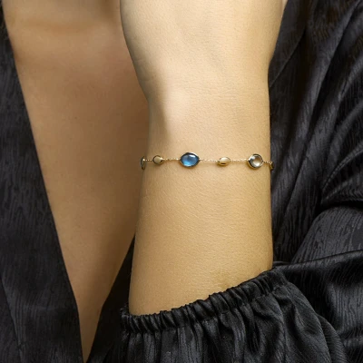 Afbeelding van Armband Goud London Blue en Blauw Topaas 17 + 2 cm