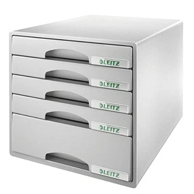 Afbeelding van Leitz Ladebox met 5 laden, voor het opbergen van A4 documenten en gebruiksvoorwerpen, grijs, Plus serie, 52110085