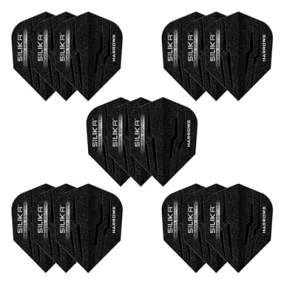 Afbeelding van Harrows Silika No6 dartpijlen 5 x sets (15 flights totaal) I 100 micron premium extra sterk gemaakt in het VK professionele dartaccessoires zwarte editie