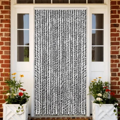 Afbeelding van Vliegengordijn 100x230 cm chenille grijs en zwart wit