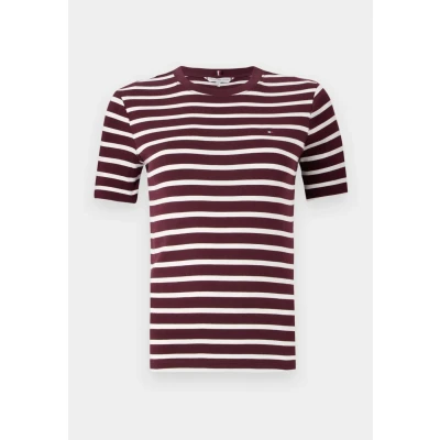 Afbeelding van Tommy Hilfiger SLIM CODY Tshirt print, Dames, Maat: XXS, Deep burgundy/ecru
