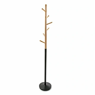 Afbeelding van Versa Holstebro Minimalistische stijl kapstok, met 6 kleding of tassenhaken hangers voor in de gang, Afmetingen (H x B H) 180 28 cm, Metaal en hout, Kleur Zwart
