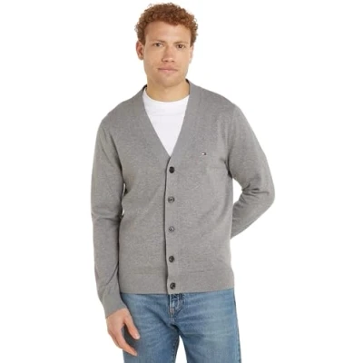 Afbeelding van Tommy Hilfiger Heren Essential Katoenen Vest MW0MW33111, Cardigan Trui, Grijs, S, Grijs (Medium Grey Heather), S
