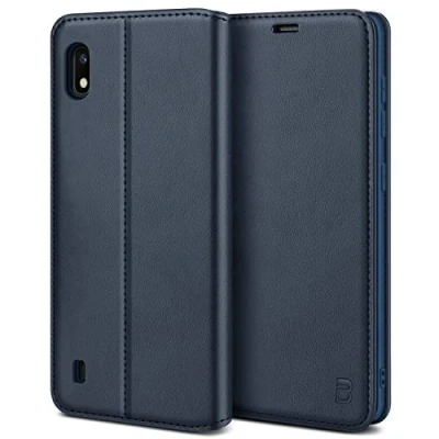 Afbeelding van BEZ Samsung A10 Hoesje Bookcase, Book Case PU Leer Wallet Met Pasjeshouder voor Galaxy A10, Telefoonhoes Leren Portemonnee Flip Cover, Standaard, Magnetische Sluiting, Blauw