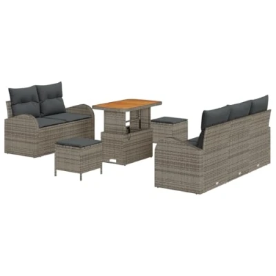 Afbeelding van vidaXL 8 delige Tuin Sofa Set met Kussens Grijs Poly Rattan Acacia