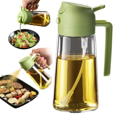 Afbeelding van TrendPlain Oliedispenser, oliefles, 2 in 1 dispenser en spray, voor olijfolie, 470 ml, BPA vrij, de keuken, barbecue, salades, Groen