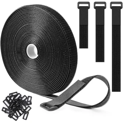 Afbeelding van Trilancer Herbruikbare Klittenbanden 10m x 2.5cm, Verstelbare Kabelbinders met 50 Lussen, Op Maat Te Knippen Band voor Kabelbeheer En Opslag, Zwart