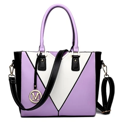 Afbeelding van Miss Lulu Chique damestas met handvat aan de bovenkant, luxe draagtas, minimalistisch design, modieuze crossbody tas kleurblokkering, veelzijdig voor zakelijk en casual gebruik, Paars