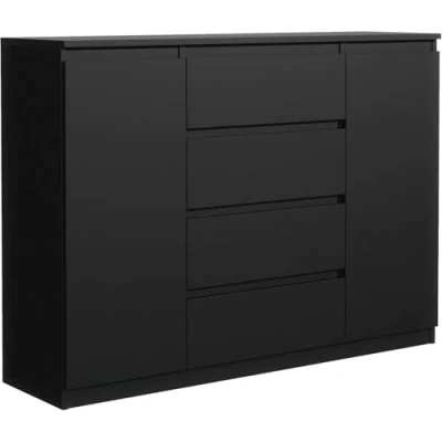 Afbeelding van Ladekast Zwart Mat met 4 laden en 2 deuren 140 cm, Commode dressoir Woonkamer Slaapkamer Kantoor H : 101,5 B 138,6 D 39 cm Modern Design Gelamineerd Bord