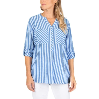 Afbeelding van TIMEZONE Dames BLOUSE STRIPED HENLEY regular fit Veelkleurig S V Hals Volwassenen met streeppatroon