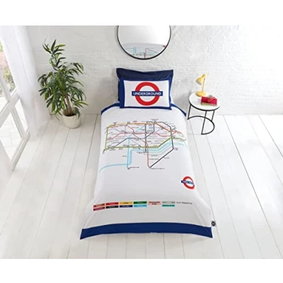 Afbeelding van Underground London Undgerground Tube Dekbedovertrek en Kussenslopen Beddengoed Bed Set Enkel, Wit