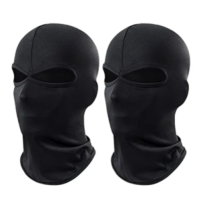 Afbeelding van MIVAIUN 2 stuks gaats bivakmuts, klassieke lichtgewicht zwarte skimask hoofdwikkel, dubbel gat ademend volgelaatskimasker, UV bestendig, windbestendig, voor skiën, Moto fietsen, Zwart, One