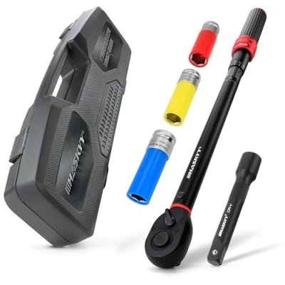 Afbeelding van HASKYY Momentsleutel 1/2&quot; 40 220Nm beschermende inzetstukken SW 17, 19, 21 mm incl. verlengadapter draaimoment motorfiets auto quad industrie