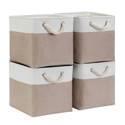 Afbeelding van Mangata Stoffen opbergmand, canvas kubus opbergdoos, voor opbergkasten, planken, kledingkasten, kaki/crème, 33 x cm, set van 4 stuks