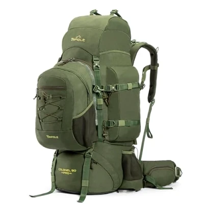 Afbeelding van Tripole Colonel Pro Metalen Frame Rugzak Front Opening Afneembare Tas Regenhoes 3 Jaar Garantie (90 Liter, Legergroen)