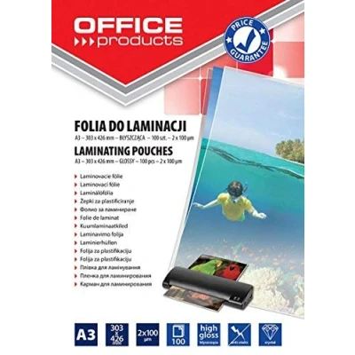 Afbeelding van OFFICE PRODUCTS 20325625 90 lamineerfolie A3, 2 x 100 micron, glanzend, stuks, transparant