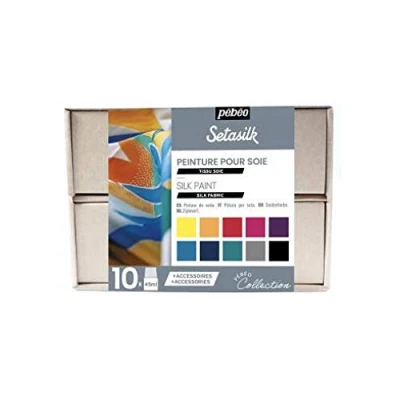 Afbeelding van Pébéo Setasilk Collection Set Schilderen op zijde 10 flessen met 45 ml pipet + 2 Gutta water 20 accessoires