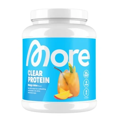 Afbeelding van MORE Clear Protein Wei Isolaat Poeder, Mango Juice, 600 g, 20 porties Lactosevrij Poeder voor Spieropbouw en Herstel, Gemaakt in Duitsland