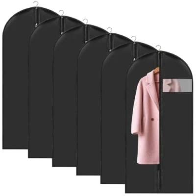 Afbeelding van 6 stuks kledinghoezen: 60 x 120 cm, beschermhoes voor kleding, stofdicht, waterdicht, met ritssluiting, kledinghoes om op te hangen overhemden, kostuums, jassen, kleding