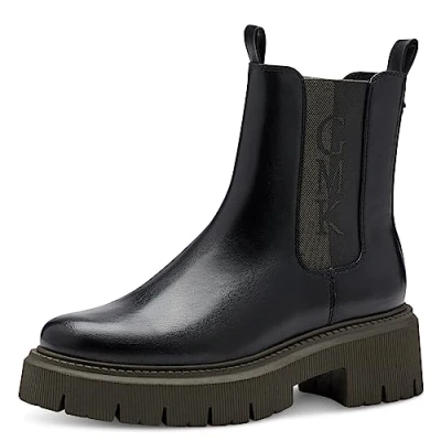 Afbeelding van Marco Tozzi BY Guido Maria Kretschmer Chelsea Enkellaarsjes met plateauzool, Dames, Maat: 39, Black/khaki Kunststof