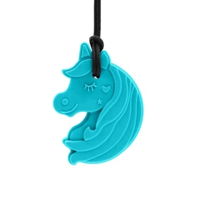 Afbeelding van ARK® Kauwketting in verschillende diktes en vormen met instelbare scheurlijn ATC onderhoudsinstructies, sensory halsketting, bijtblok, kauwen, tandjes, autisme (eenhoorn, stevig turquoise)