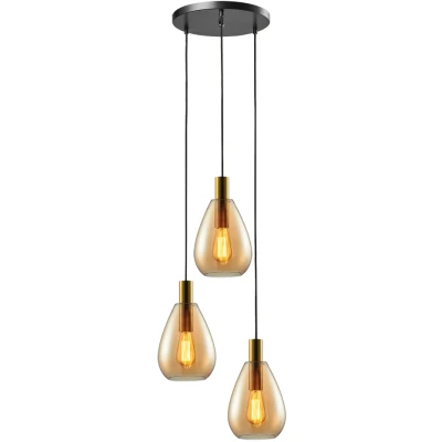 Afbeelding van Hanglamp Dorato Zwart Goud Glas Amber 3 Lichts Rond