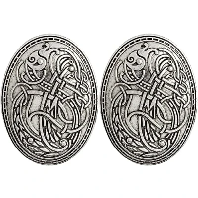 Afbeelding van 2Pcs Middeleeuwse Sjaal Pin Shield Symbool Broche Viking Patroon Ovale Trui Voor Vrouwen Mannen