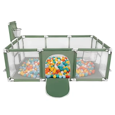 Afbeelding van Selonis Grote Speeltuin Met Plastic Ballen Babybox, Groen:Wit/Geel/Oranje/Babyblue/Turkoois,100