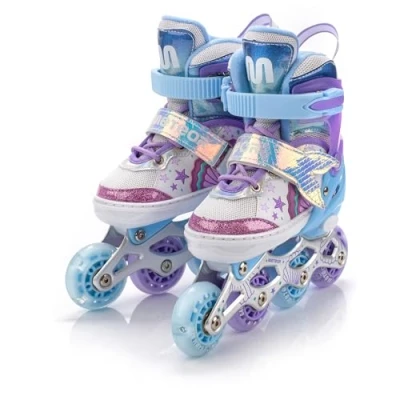 Afbeelding van meteor® Inline Skates voor Kinderen Jeugd Volwassen Ideaal Jongens en Meisjes Instelbare Maat (Purple Mermaid, M)