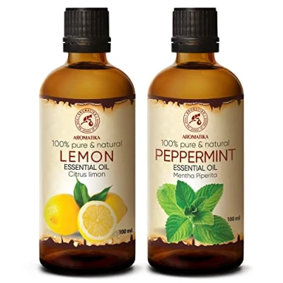Afbeelding van Mentha Piperita Pepermuntolie 100ml en Citroenolie Citrus Limon Pure Geuroliën Cadeauset voor Luchtbevochtigers Haren Huidverzorging Aromatherapie Geurlamp Diffuser