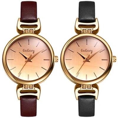 Afbeelding van JewelryWe Dameshorloge, analoog kwartsuurwerk, klassiek zakelijk casual horloge met leren armband voor vrouwen en meisjes, Type 2 rond, stuks