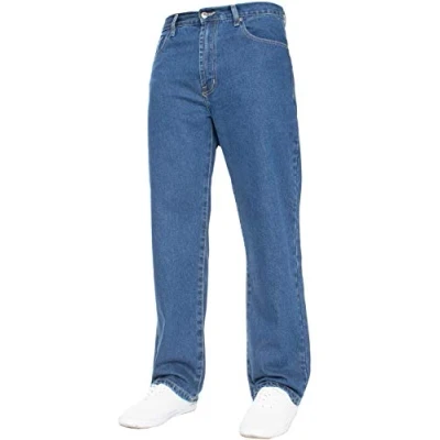 Afbeelding van Spijkerbroek voor heren, met rechte pijpen, basic denim broek zwaar werk in grote lange kingsize maten, Steen wassen, 38W / 32L