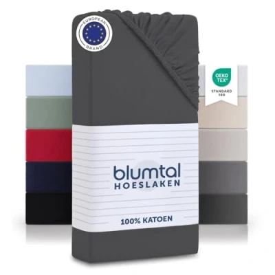 Afbeelding van Blumtal Hoeslaken Fitted Sheet Jersey Katoen 140 x 200 30 cm Antraciet