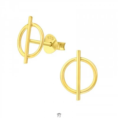 Afbeelding van Zilveren oorbellen Oorstekers Gold plated oorstekers, cirkel met staaf