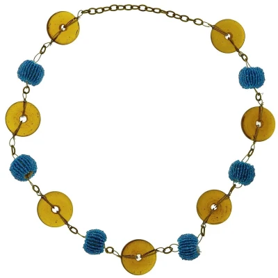 Afbeelding van Behave Lange ketting met blauwe kralen en bruine glaskralen