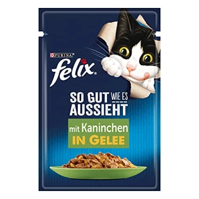 Afbeelding van FELIX Zo goed als het eruit ziet kattenvoer nat in gelei, met konijnen, 26 stuks (26 x 85 g)