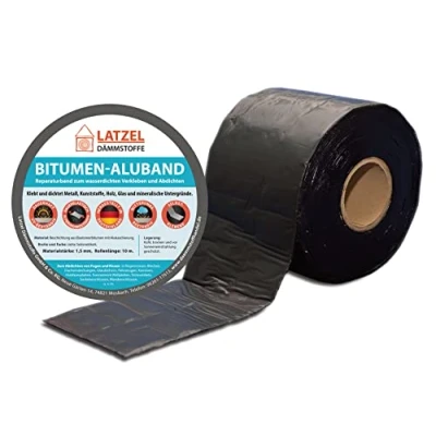Afbeelding van Bitumen Aluband reparatietape, afdichtingstape, zwart, 100 mm, rol van 10 meter.