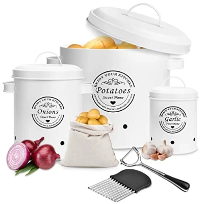 Afbeelding van TAVADA Set van 3 Ardappelpot,Uienpot,Perfect als Aardappelpot,uien en Knoflook,voorraadpotten,Opslag keuken, aardappelpot,uienpot,roestvrij,voor Maximale Houdbaarheid
