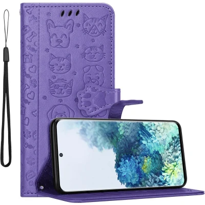 Afbeelding van Cadorabo Hoesje geschikt voor Samsung Galaxy S20 in SHINY PAARS Beschermhoes honden en katten met standfunctie kaartsleuven Book Case Cover Etui