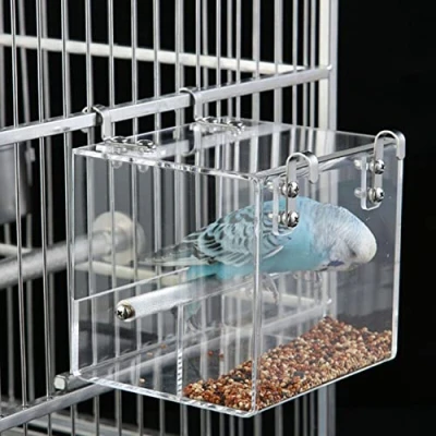 Afbeelding van Automatische vogelvoeding No Mess Bird Cage Pet Feeder Zaad Voedsel Container voor parkiet kanarievogel valkparkiet papegaai Fink Canaries acryl (13x13x11 cm)