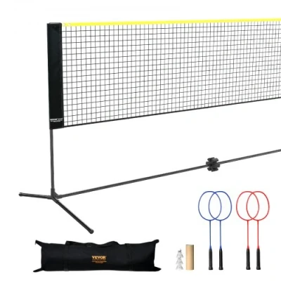 Afbeelding van VEVOR Badmintonnet, in hoogte verstelbaar volleybalnet, 6 m breed opvouwbaar pickleballnet, draagbaar tennisnet set met palen, standaard, tas, rackets, nylon shuttles, achtertuin voor kinderen, binnen