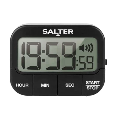 Afbeelding van Salter 355 BKXCDU Premium Loud Beeper Electronic Timer, Magnetic/Self Standing, Count Up/Down, 19 Hours 59 Minutes and Seconds, with 3 Volumes, Memory Function, Large Start/Stop, Black