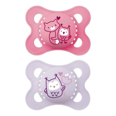 Afbeelding van MAM Originele fopspeen in set van 2, Skinsoft silicone met fopspeenbox, 2 6 maanden, roze