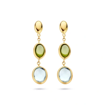 Afbeelding van Quickjewels 4027558 14k Goud blauw topaas en peridot Oorbellen horloge Goudkleur